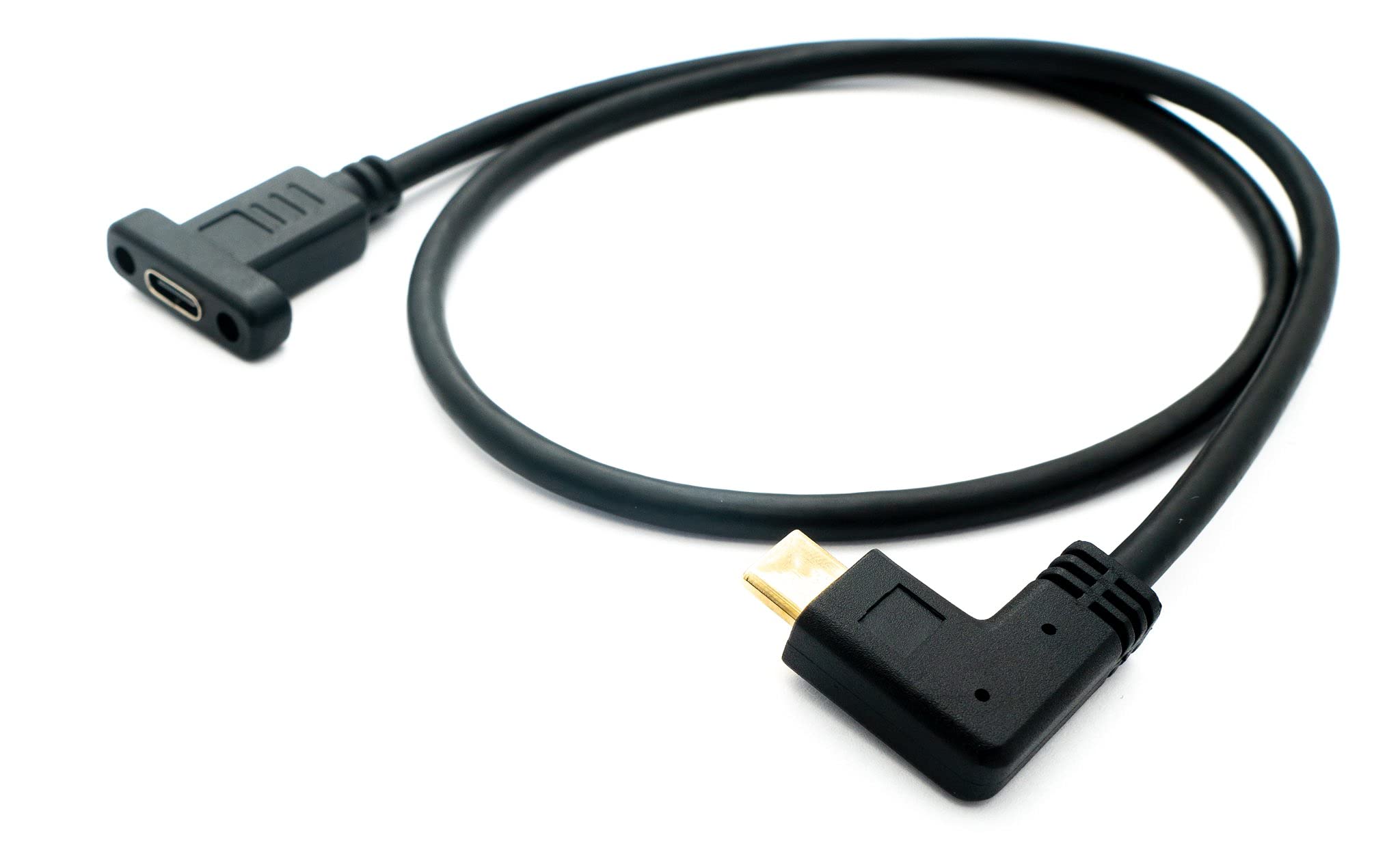 System-S USB 3.1 Cable 50cm Type C Male to Female Screw Angle Adapter in Black