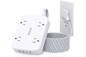 BESHON Surge Protector Power Strip with 2 USB C - 5 Ft Flat Extension Cord Flat Plug Power Strip, 4 Widely Outlets and 4 USB Charging Ports, Outlet Extender, 900 Joules, for Home Office Dorm Room Essentials