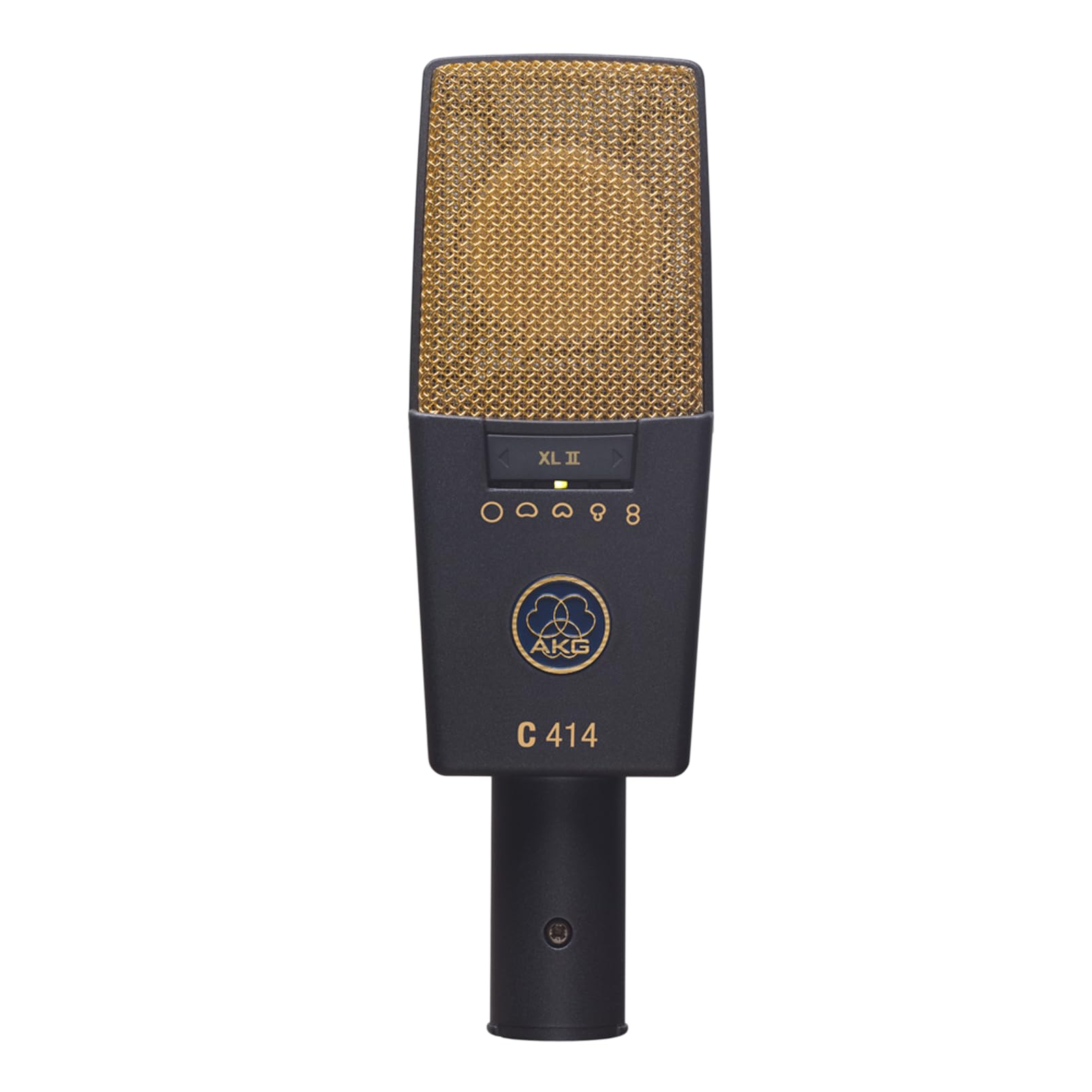 AKG Pro Audio C414 XLII Micrófono condensador profesional de diafragma grande, doble cápsula, para voz e instrumentos con estuche de transporte de aluminio resistente. Conector XLR. Gris con oro