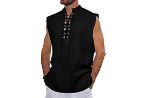 NANAMEEI Men's Pirate Tank Top Casual Linen Cotton Shirt Medieval Costume Renaissance Viking Drawstring