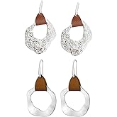 Women Pu Leather Geometric Irregular Round Earring Square Dangle Drop Boho Ear Jewelry-2 pairs