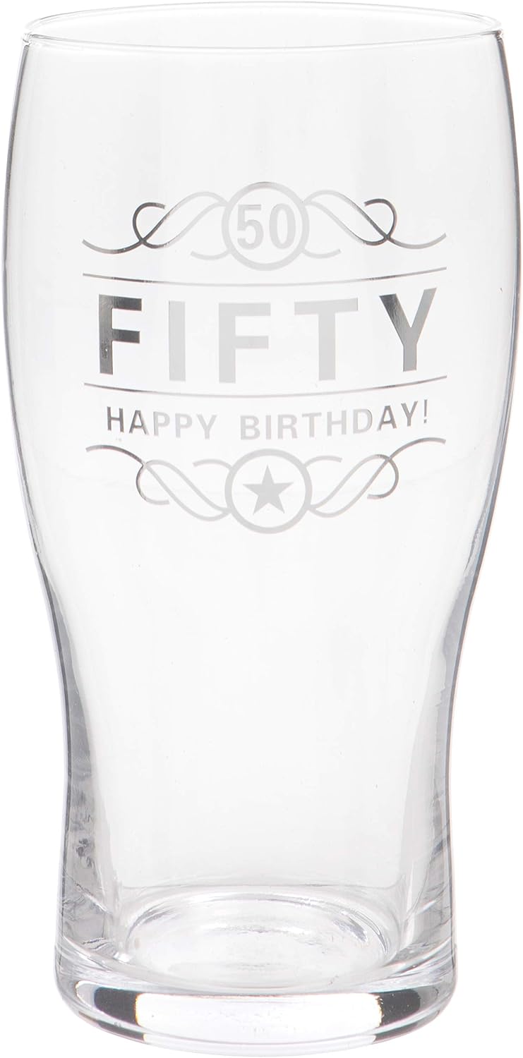 Maturi 50th Birthday Beer Pint Glass - 570ml / 1 Pint, Silver