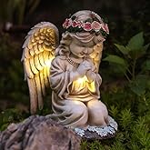 Bikiiu Solar Garden Outdoor Statues Lights, Resin Angel Figurine Light for Patio, Balcony, Yard, Lawn Ornament, Unique Housewarming Gifts and Yard Decor