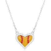 HEYOLL Softball/Volleyball/Basketball/Baseball/Soccer/Football Necklace for Women Girls, Heart Necklace Sport Accessories Hypoallergenic Game Day Team Jewelry Gifts