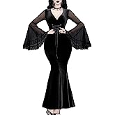 InGoticos Women Gothic Sexy Retro V Neck Lace-Up Dark Halloween Goth Dress