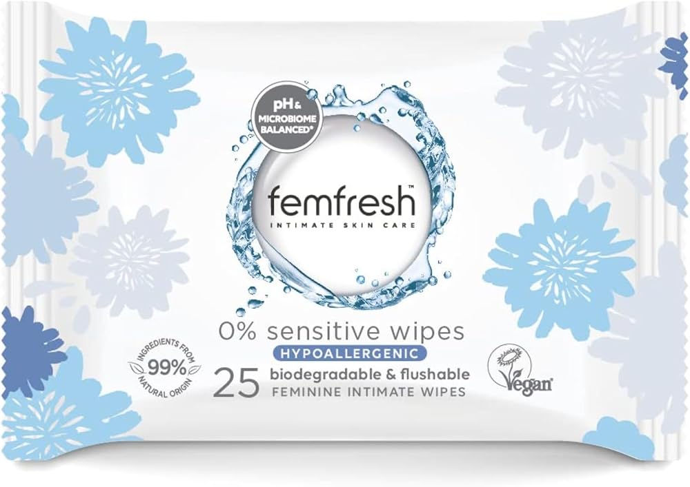 Femfresh 0% Sensitive Intimate Wipes pH Balanced Gentle Aloe Vera 25 Pack