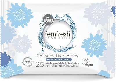 Femfresh 0% Sensitive Intimate Wipes pH Balanced Gentle Aloe Vera 25 Pack