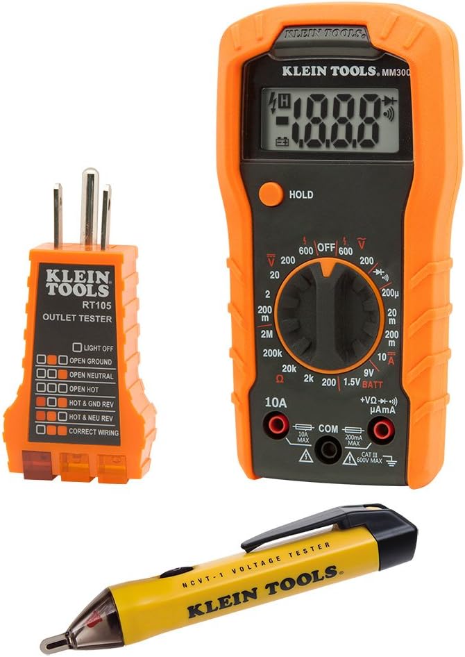 Klein Tools 69149 Multimeter Test Kit, Klein Multimeter, Noncontact Voltage Tester and Outlet Tester, Leads and Batteries Included - - 