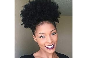 Xtrend Natural Black Afro Ponytail Drawstring Short Afro Kinky Curly Pony Tail Curly Hair Fiber Puff Ponytail Wrap Updo Hair 