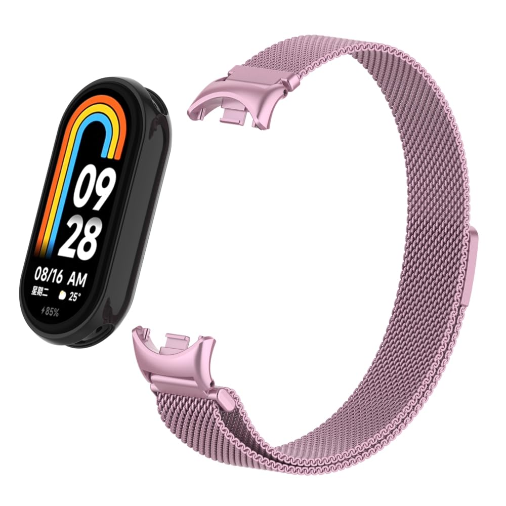 HchenH Bracelet Compatible with Xiaomi Mi Band 8, Stainless Steel Metal Adjustable Replacement Strap, Soft Breathable, Magnetic Mesh Woven Watch Straps for Xiaomi Mi Band 8
