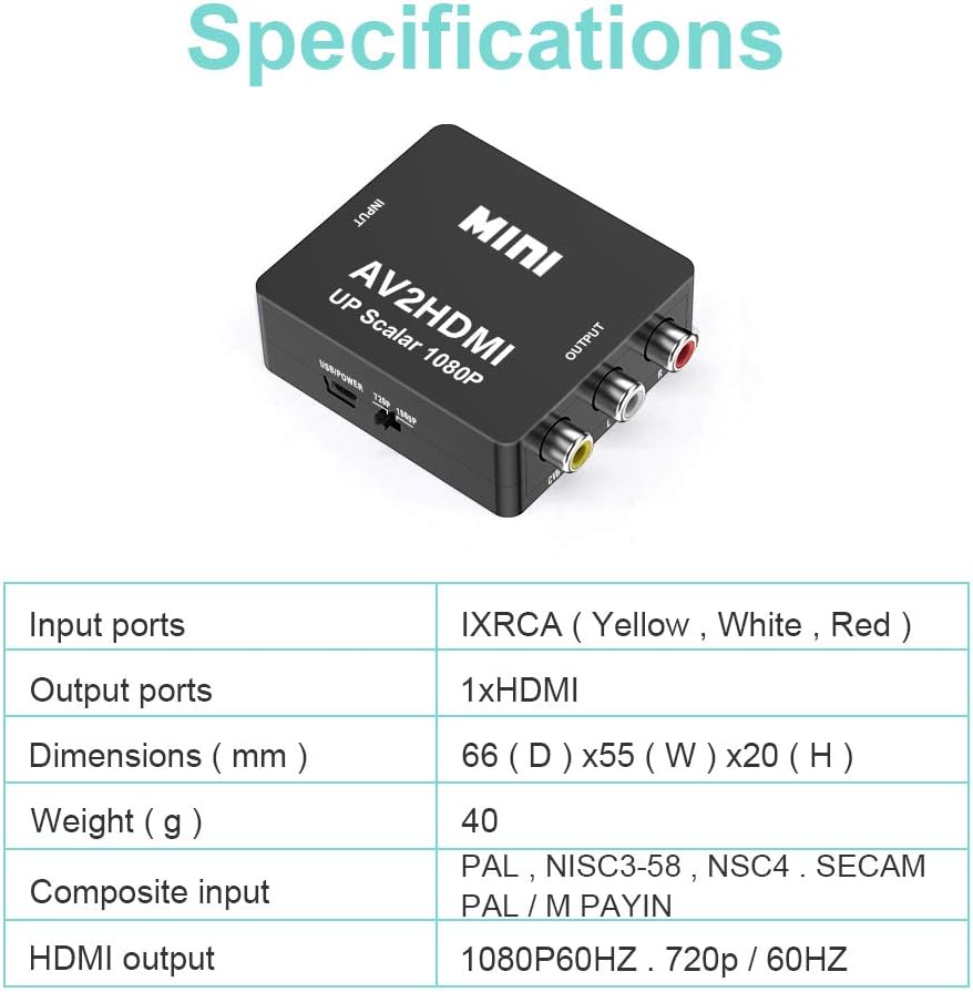 KLKE RCA to HDMI Converter 1080P Mini CVBS to HDMI Composite Video Audio Converter AV to HDMI Converter Supports NTSC PC Laptop Xbox PS4 PS3 TV STB VHS VCR Camera DVD: Electronics