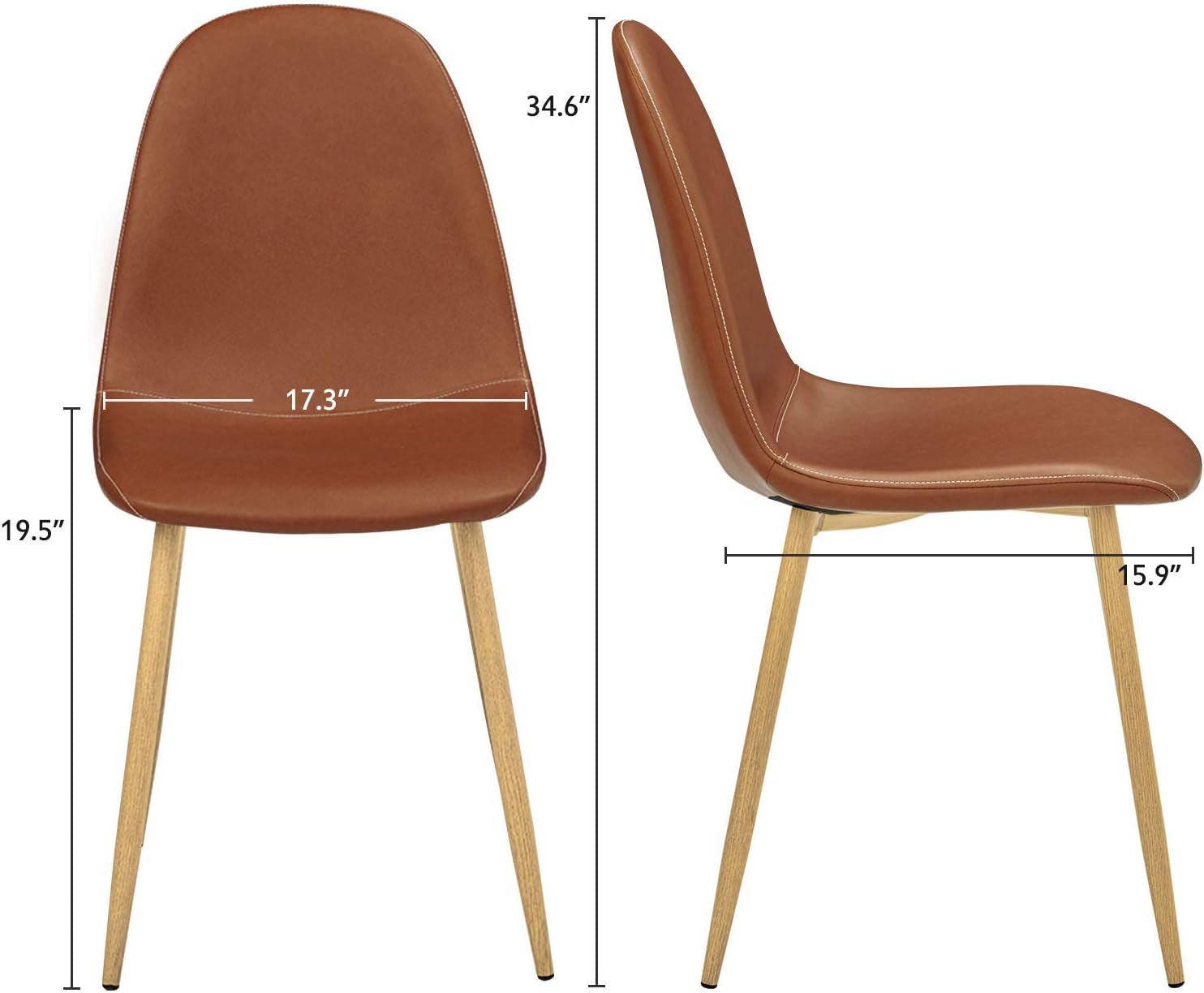 GreenForest Dining Chairs Set of 4, Washable Pu Cushion Seat Chair with Metal Legs for Kitchen Dining Room, Brown - Chairs