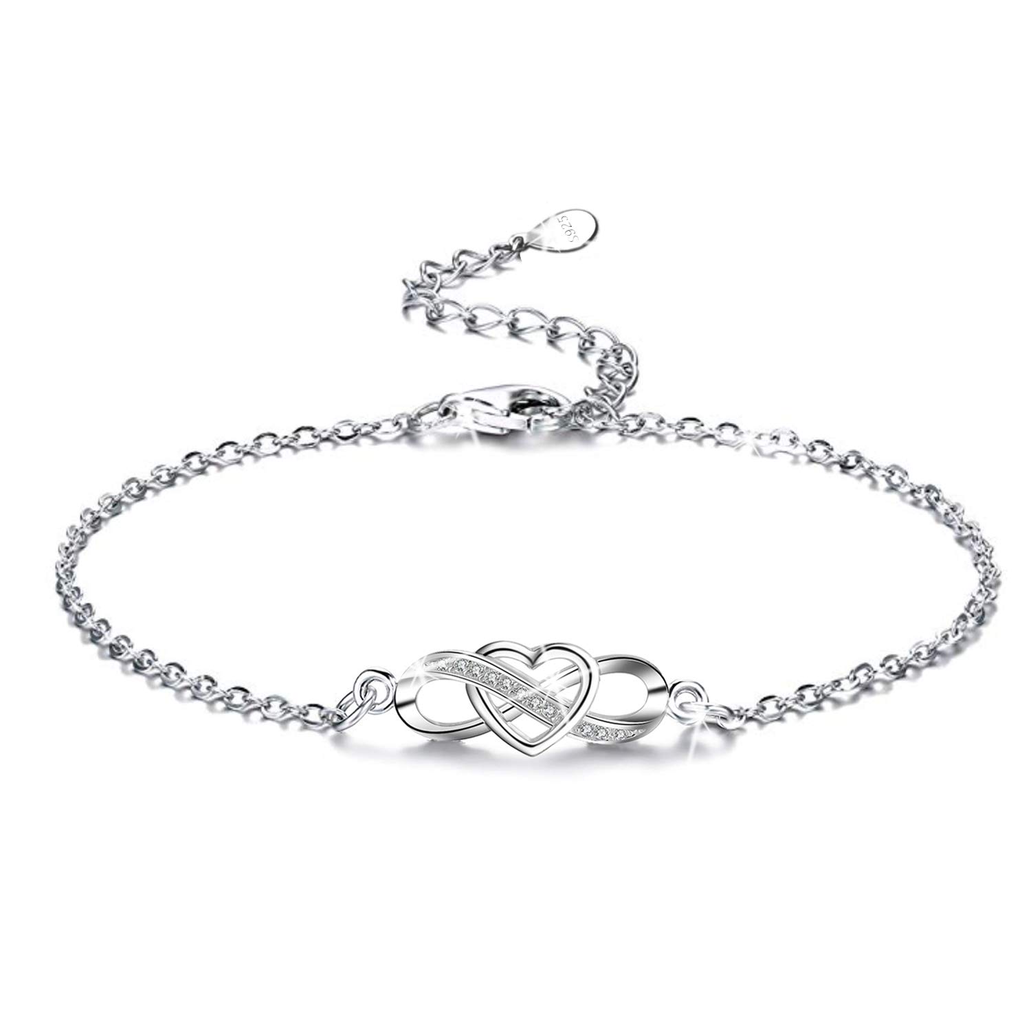 LYL.Adorer Gift for Women Girls,Infinity Bracelet for Women,925 Sterling Silver,5A Cubic Zirconia personalised Bracelet,Gifts for Girlfriend Mama