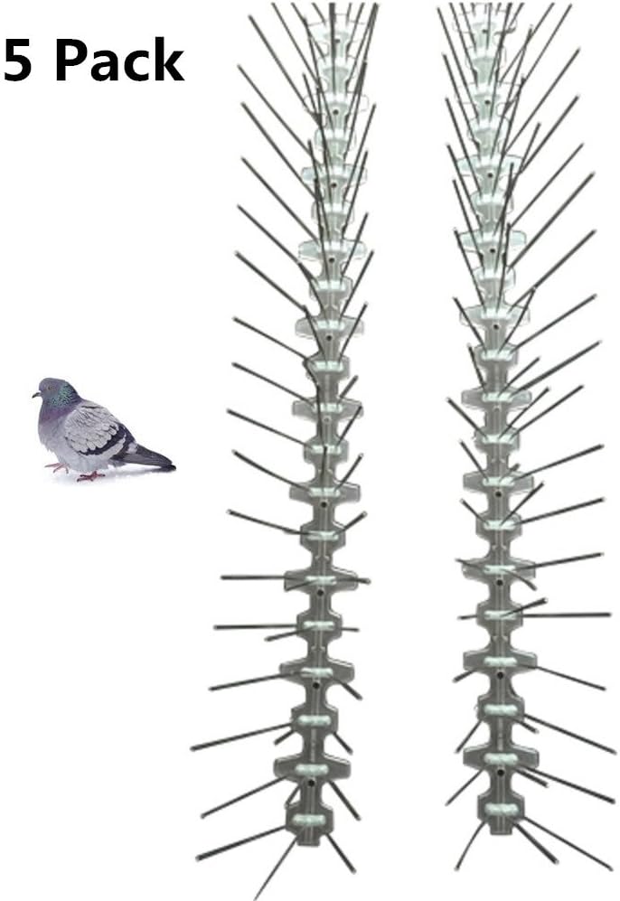 Seicosy 5 Pieces Anti Bird Spikes Bird Repellent, Stainless Steel Spikes with Plastic Base, Durable, Reusable, and Eco Friendly