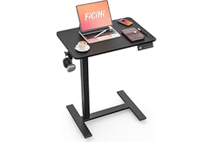 FiCiHi Mobile Standing Desk with Wheels, Electric Overbed Bedside Table, Height Adjustable Small Portable Rolling Computer Sit Stand Desk, Movable Laptop Bed Sofa Table Hospital Home(27.6", Black)