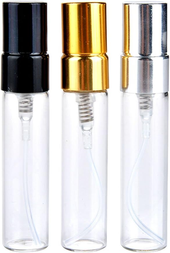 20 Pcs Elegant Refillable Glass Bottle 5ml Makeup Perfume Bottle Essential Oil Bottle Replacement Glass Perfume Bottle with Aluminum Cap for Comestic Liquid, Perfume Random Color