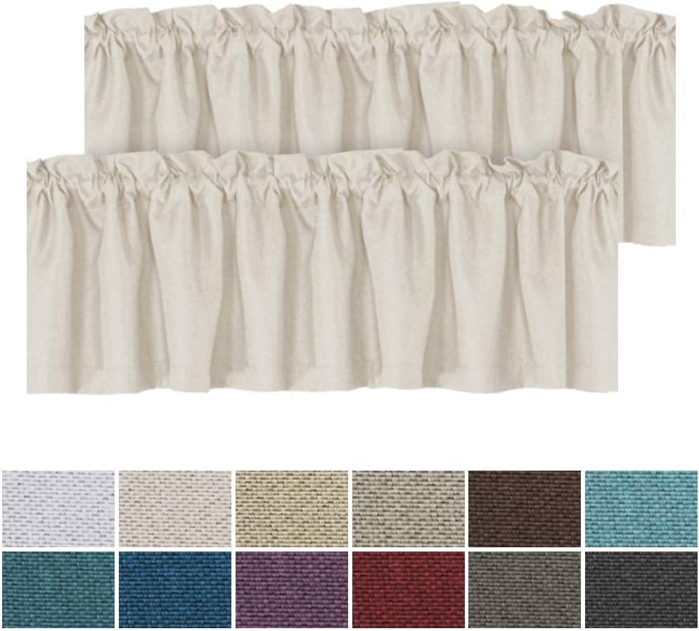 H.VERSAILTEX Thermal Insulated Rich Linen Curtain Valance for Living Room/Kitchen/Bedroom, Primitive Linen Valances Rod Pocket Matches with Panels - 2 Panels, Each 52 inch x 18 inch, Ivory