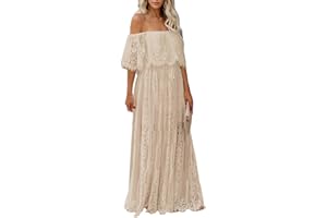 HOYISHION Women's Off The Shoulder Floral Lace Maxi Dress White Bridesmaid Wedding Party Maternity Photoshoot Long Dresses
