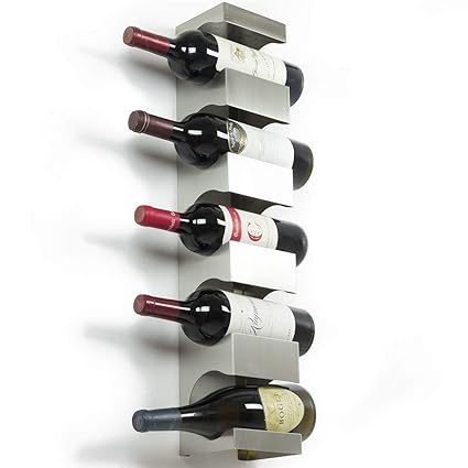 INDIAN DECOR 31041 Stainless Steel Wine Rack - Wide Multi Bottle Holder with Top Shelf Section - Modern Art Design - Wall Mount (Holds 5 Bottles)