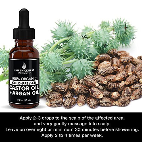 100% Organic Cold Press Castor Oil + Argan Oil by Hair Thickness Maximizer. Great For Thickening Hair, Eyelashes, Eyebrows. Best 2-in-1 Treatment for Hair Loss, Thinning Hair For Men and Women
