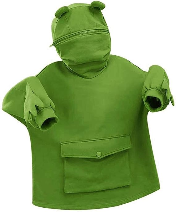 Frog Sweater， Novelty Frog Hoodie Cute Zippered Hooded Casual Loose