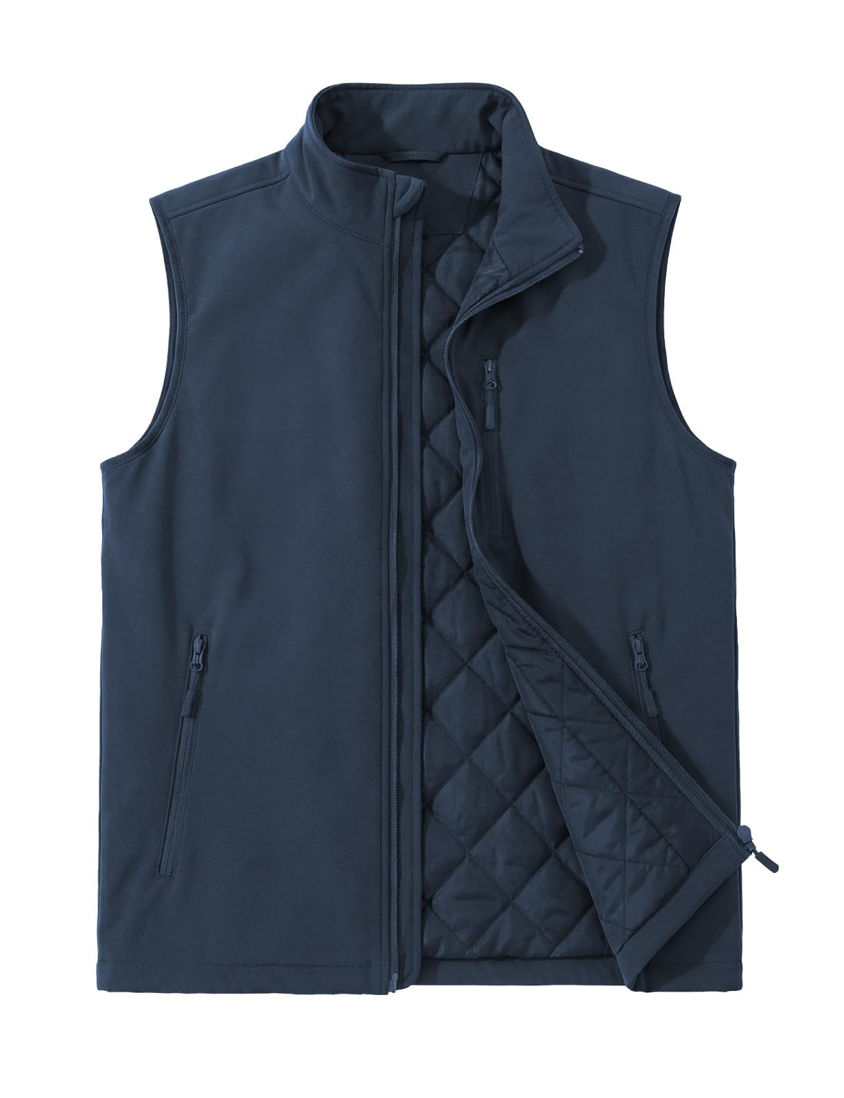 Photo 1 of ASPO Men's Windproof Warm Golf Vest Outerwear with 6 Pockets Waterproof Winter Softshell Sleeveless Puffer Jacket for Hiking Navy Blue XXL