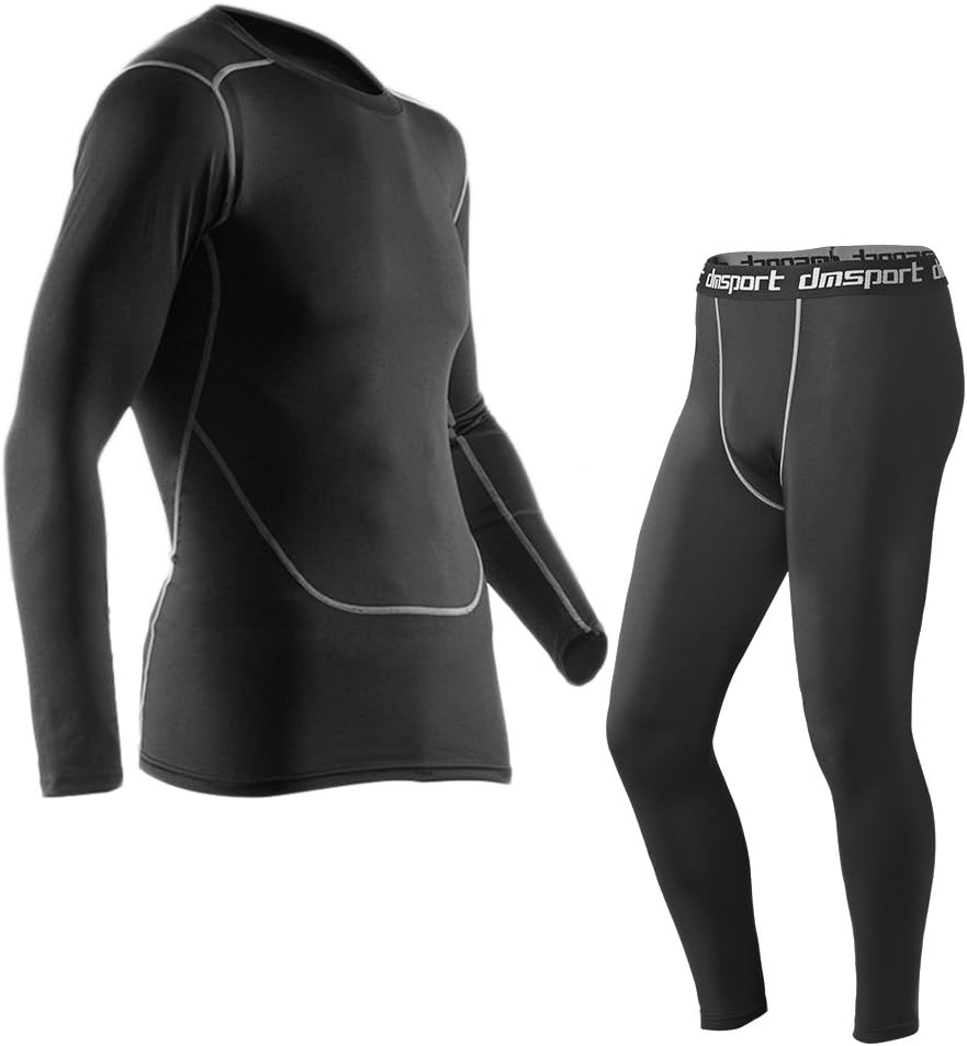 fitibest Men Quick Dry Compression Sports Set Long Sleeve T-Shirt Workout Fitness Bodysuit