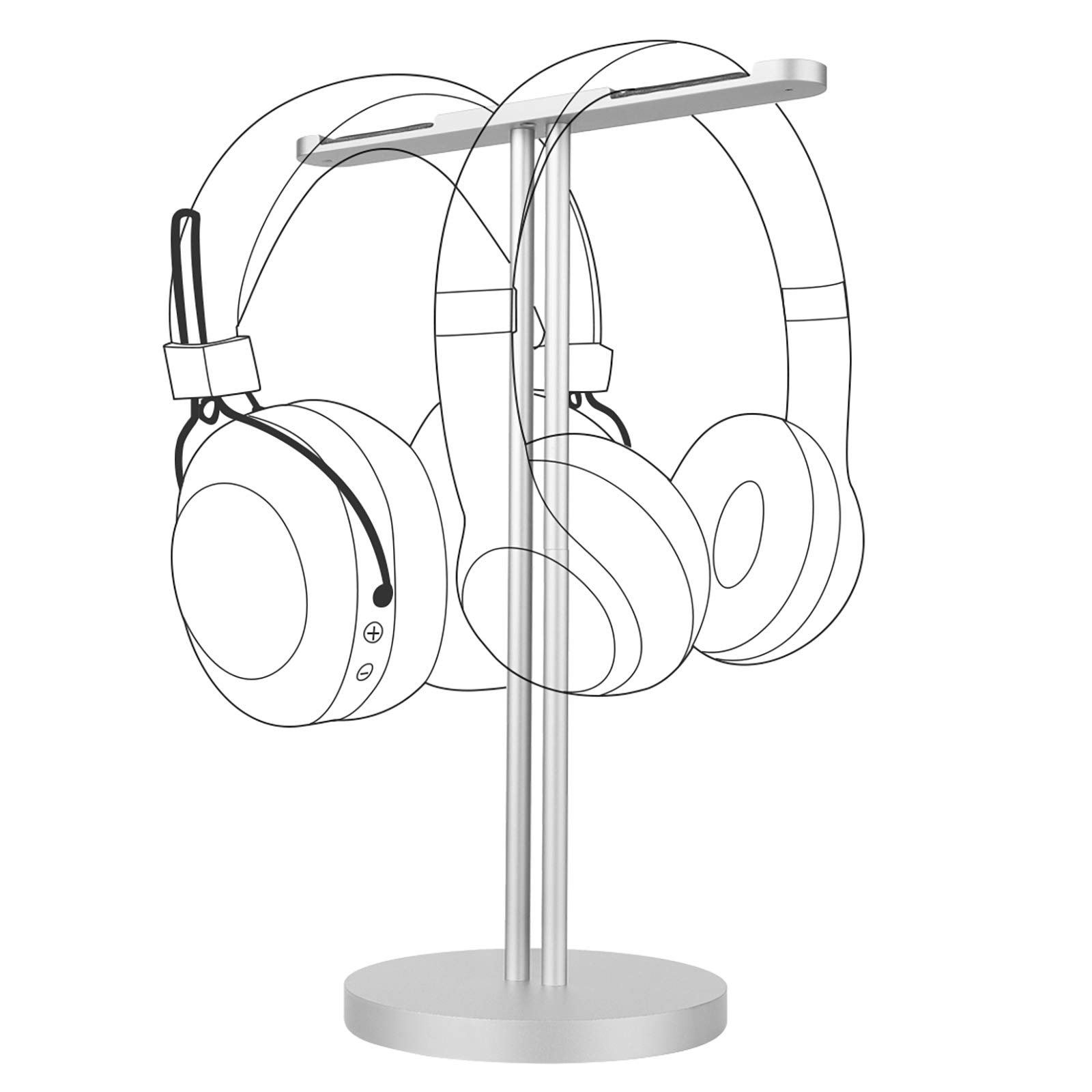 GEEKRIA Aluminum Alloy Dual Headphones Stand for Over-Ear | On-Ear Headphones, Gaming Headset Holder, Desk Display Hanger with Solid Heavy Base, Compatible with Bose QC45, QC35 (Silver)