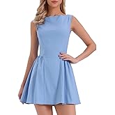 Allegra K Sleeveless Mini Dress for Women Boat Neck 2025 A Line Office Work Dresses