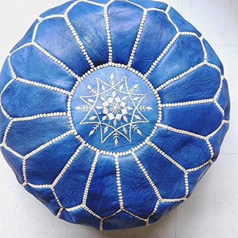 Amazon Co Jp モロッコ 本革プフ ブルー ホーム キッチン