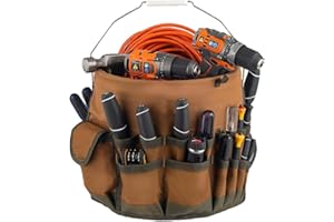 VOLIVX Bucket Tool Organizer in Brown, 5 Gallon Car Wash Bucket Tool Organizer with 30 Pockets for Gardeners, Carpenters, Ele