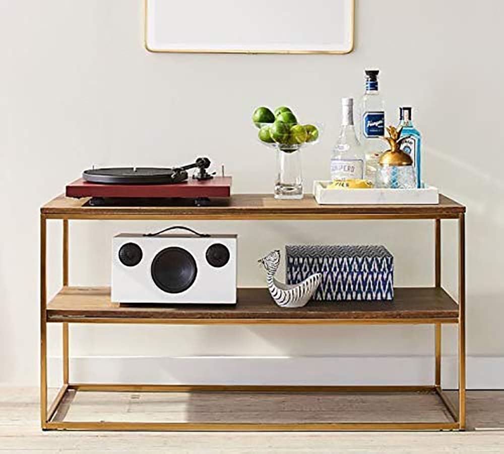 Homey Essense Metal & Wooden Console Table for Living Room (Golden and Brown)