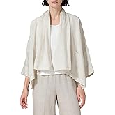 IDEALSANXUN Linen Summer Cardigans for Women Lightweight 3/4 Sleeve Shrugs Blazer Jackets Kimono Dress Cover Up Tops