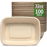 bloomoon 100 Pack 32 oz Large Paper Bowls, Chipo-tle Style Disposable Bowls for Burrito, Nacho, Taco Salad, Baked Potato, Nacho Bar Supplies for Party, 100 BOWLS ONLY