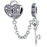 Love You Lock Key fit Pandoras Charms Bracelets 925 Sterling Silver Charms Dangle Heart Beads for Women (Lock Key Charm)