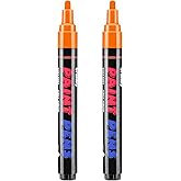 Craiiby Orange Paint Pens Paint Markers - 2 Pack Permanent Quick Dry Waterproof Marker Pens for Rocks Wood Fabric Plastic Canvas Glass Mugs Metal Tire Stone