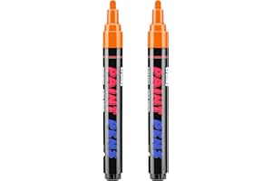 Craiiby Orange Paint Pens Paint Markers - 2 Pack Permanent Quick Dry Waterproof Marker Pens for Rocks Wood Fabric Plastic Canvas Glass Mugs Metal Tire Stone