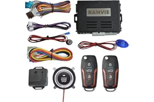 BANVIE ① Car Keyless Entry Security Alarm System + ② Remote Engine Starter + ③ Push to Start Stop Iginition Kit Button