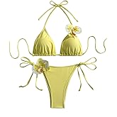 SweatyRocks Women's 2 Piece Halter String Triangle Bikini Set 3D Floral High Cut Swimsuit
