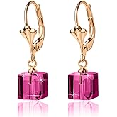 Austrian Crystal Cube Drop Earrings for Women Leverback Dangle Earrings 14K Gold Plated Hypoallergenic Jewelry