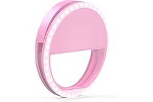 TALK WORKS Selfie Ring Light Compatible w/iPhone 15/15 Pro/15 Pro Max, 14/14 Plus/14 Pro/14 Pro Max, 13/Mini/Pro/Pro Max, Android, iPad, Laptop - Clip On LED Computer Webcam Video Lighting (Pink)