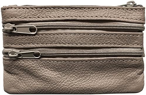 Maven Leathers Genuine Leather Coin Purse with Key Ring, Gray