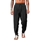 Runcati Mens Linen Harem Pants Casual Elastic Waist Pants Baggy Boho Yoga Hippie Summer Beach Kurta Dhoti Trousers