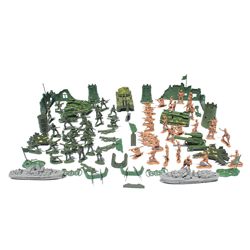 Uposao 107-Piece Toy Figure Set of Army Soldiers, Military Model Toy Soldiers, Plastic Tank, Aircraft, Flags, Battle Field Soldier Figures, Toy Military Play Set for Children, Boys