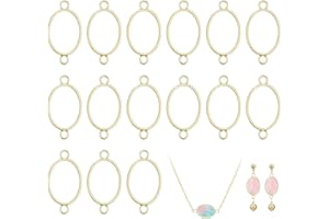 CONCHLERY 32 Pcs Oval Open Back Bezel Pendants Hollow Pendant for Resin Oval Open Blank Connector Alloy Frame Charms for Earr