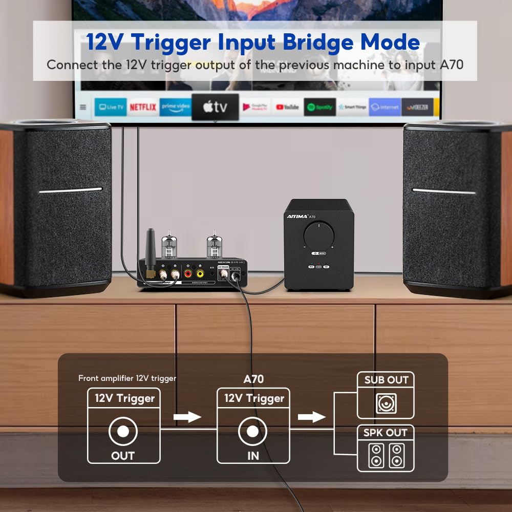 AIYIMA A70 Balanced Stereo Amplifier with PFFB,TPA3255 2 Channel Class D Amp for Desktop Home Theater Bookshelf Speaker,with XLR&RCA Inputs&Trigger Input (A70 + DC48V 5A Power Adapter)