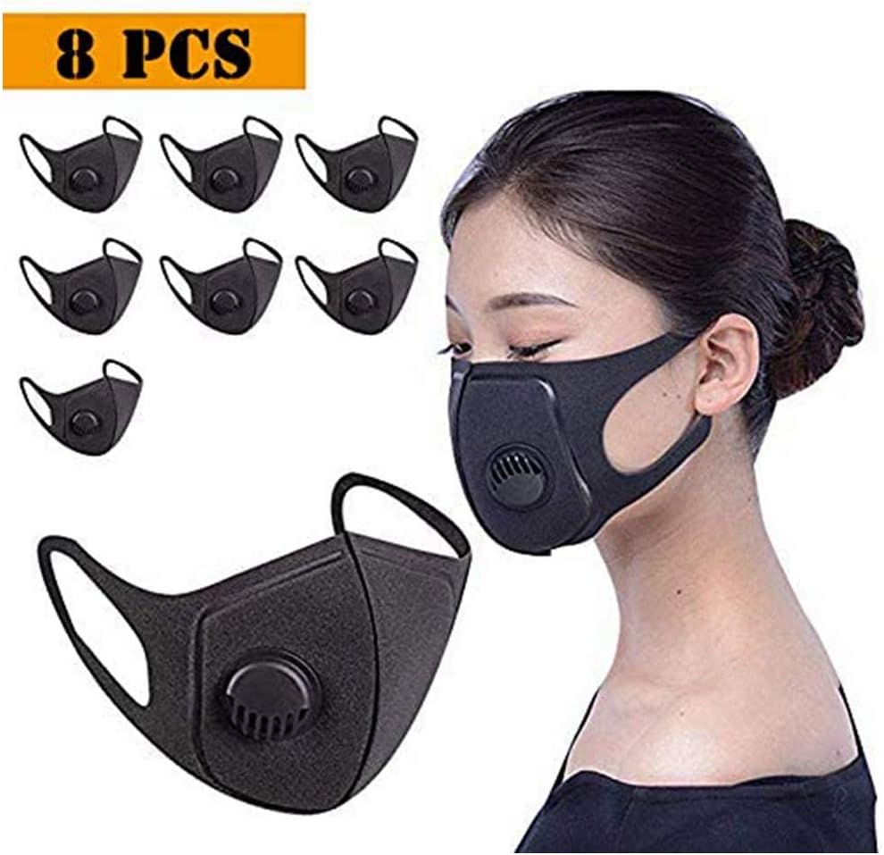 Sqiuxia Fashion Black Mouth-muffle with Valve, Reusable Washable for Outdoor Protection