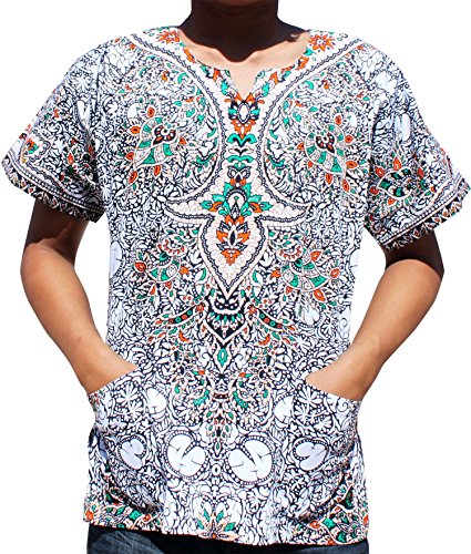 RaanPahMuang Unisex Cotton Shirt Africa Dashiki Detailed Art Vibrant Colors Plus Size