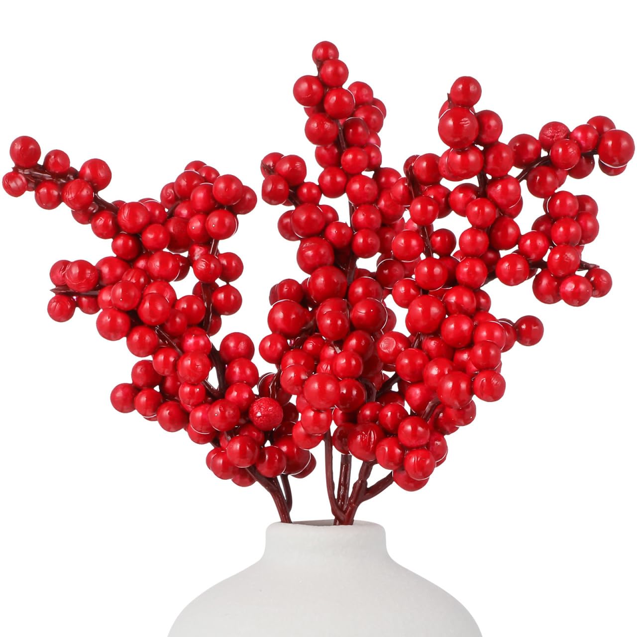 Ciieeo Artificial Red Berries Stems 10 Pieces Simulated Fruit String for Christmas Tree Holiday Party Diy Craft Bouquet Home Decoration
