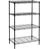Txxplv 4 Tier Storage Shelves Wire Shelving Rack Unit, Adjustable Metal Rack for Storage Kitchen Laundry Storage Rack (Black)